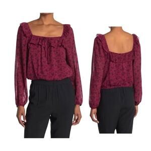 Large Trixxi burgundy peasant ruffle blouse long